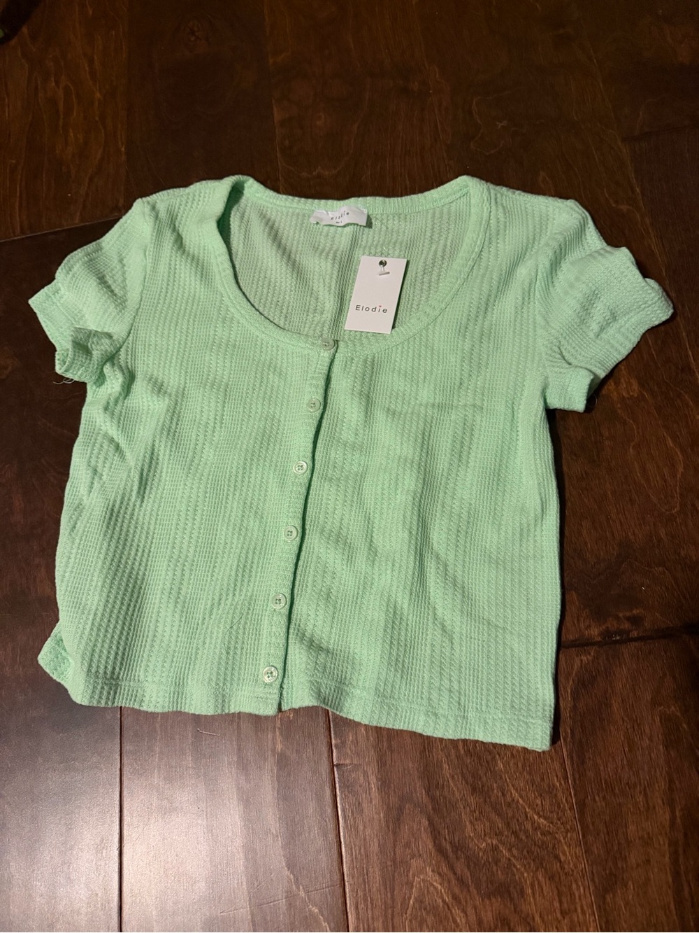 Elodie Mint Green Short Sleeve Button-Up Knit Top